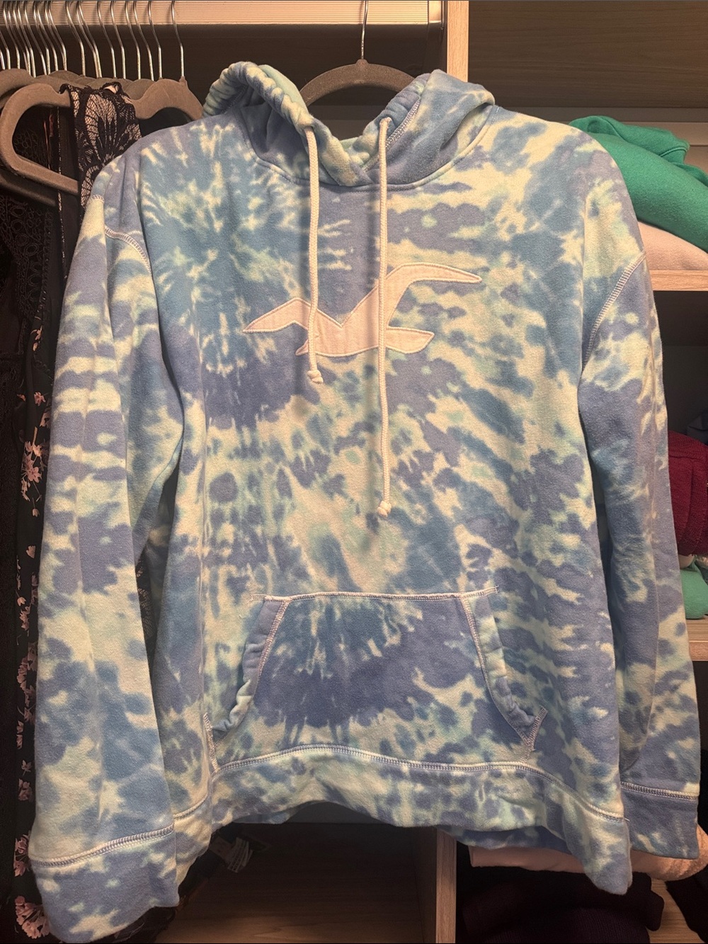 Hollister Light Blue & White Tie-Dye Pullover Hoodie